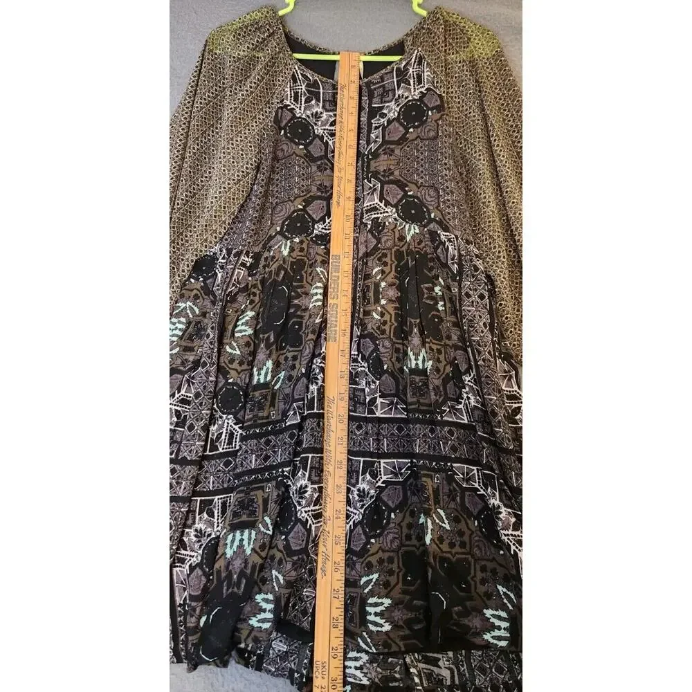 Free People Dress Oksana Print Mosaic‎ Whimsigoth Boho XS 0 Flare Skirt Empire